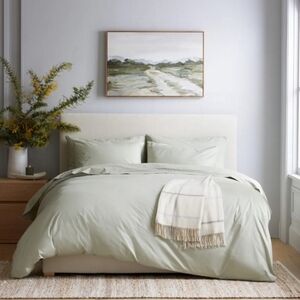 Quince 100% Organic Cotton Percale Sage Duvet & 2 Shams!  Twin (632)